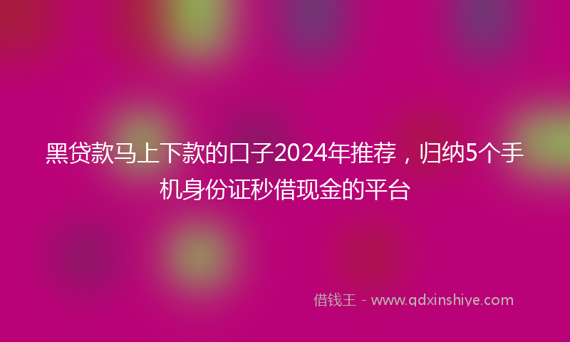 黑贷款马上下款的口子2024年推荐，归纳5个手机身份证秒借现金的平台