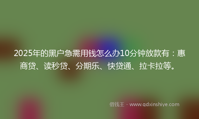 2025年的黑户急需用钱怎么办10分钟放款有：惠商贷、读秒贷、分期乐、快贷通、拉卡拉等。