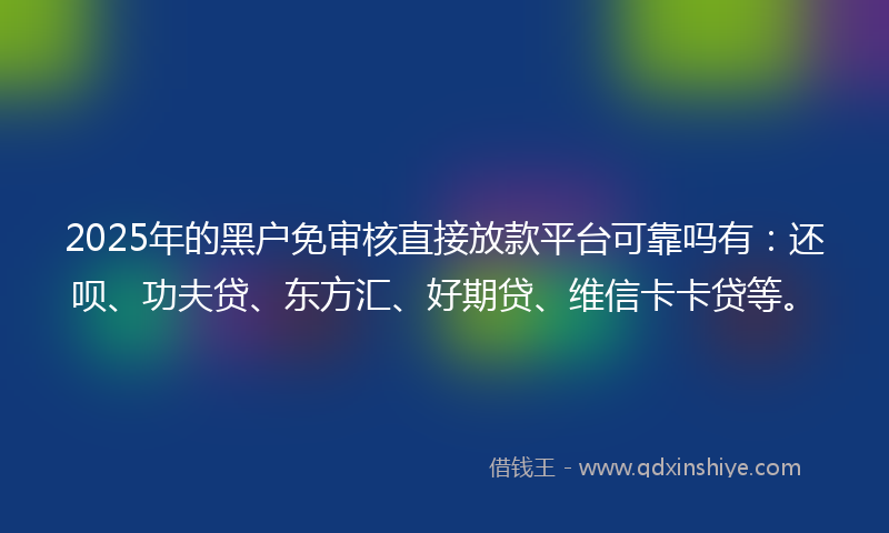 2025年的黑户免审核直接放款平台可靠吗有：还呗、功夫贷、东方汇、好期贷、维信卡卡贷等。
