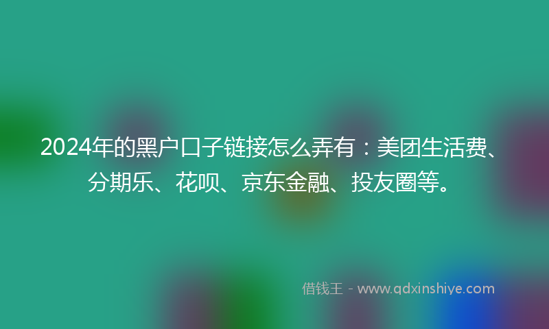 2024年的黑户口子链接怎么弄有：美团生活费、分期乐、花呗、京东金融、投友圈等。