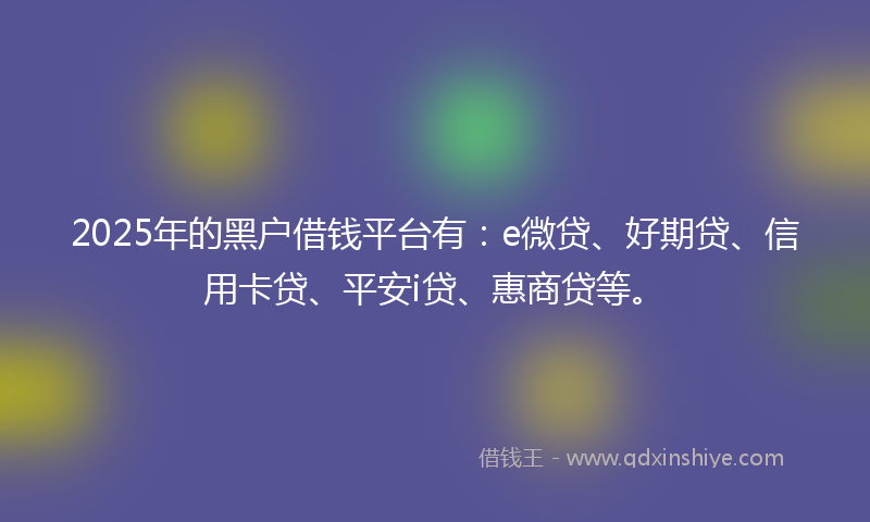 2025年的黑户借钱平台有：e微贷、好期贷、信用卡贷、平安i贷、惠商贷等。