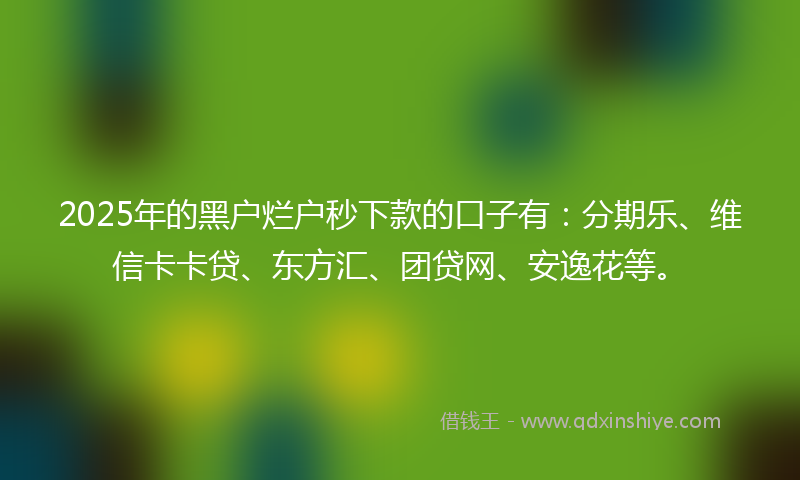 2025年的黑户烂户秒下款的口子有：分期乐、维信卡卡贷、东方汇、团贷网、安逸花等。