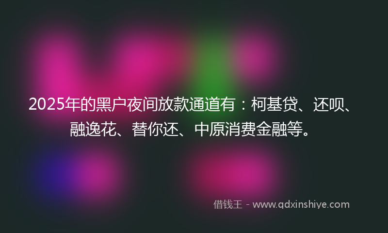 2025年的黑户夜间放款通道有：柯基贷、还呗、融逸花、替你还、中原消费金融等。