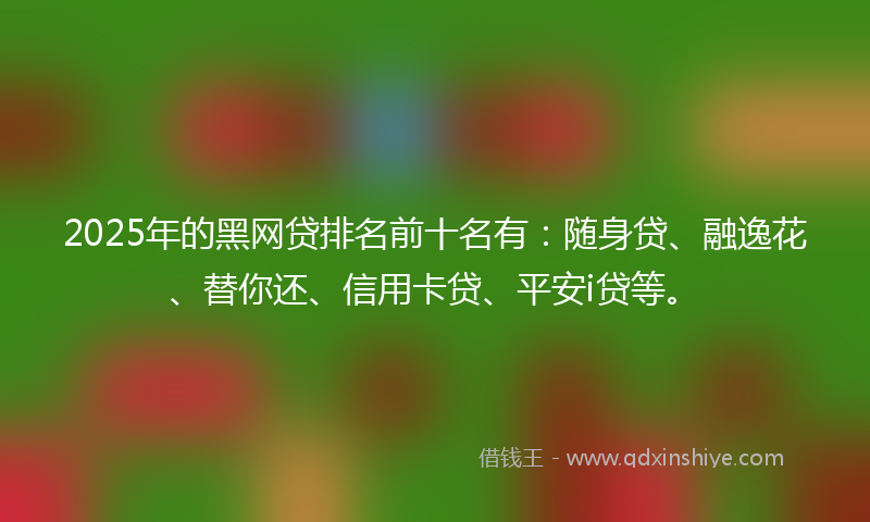 2025年的黑网贷排名前十名有：随身贷、融逸花、替你还、信用卡贷、平安i贷等。