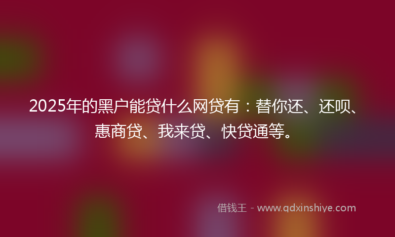2025年的黑户能贷什么网贷有：替你还、还呗、惠商贷、我来贷、快贷通等。