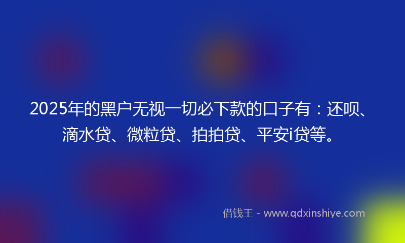 2025年的黑户无视一切必下款的口子有：还呗、滴水贷、微粒贷、拍拍贷、平安i贷等。