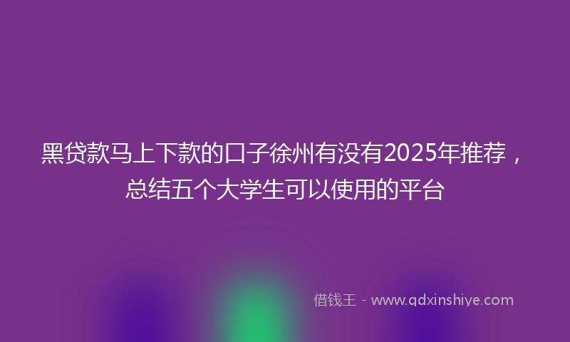黑贷款马上下款的口子徐州有没有2025年推荐，总结五个大学生可以使用的平台