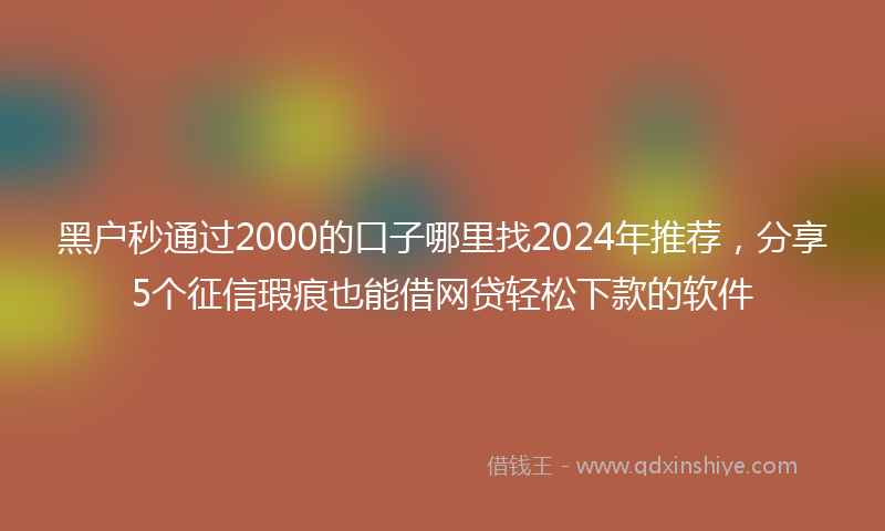 黑户秒通过2000的口子哪里找2024年推荐，分享5个征信瑕疵也能借网贷轻松下款的软件