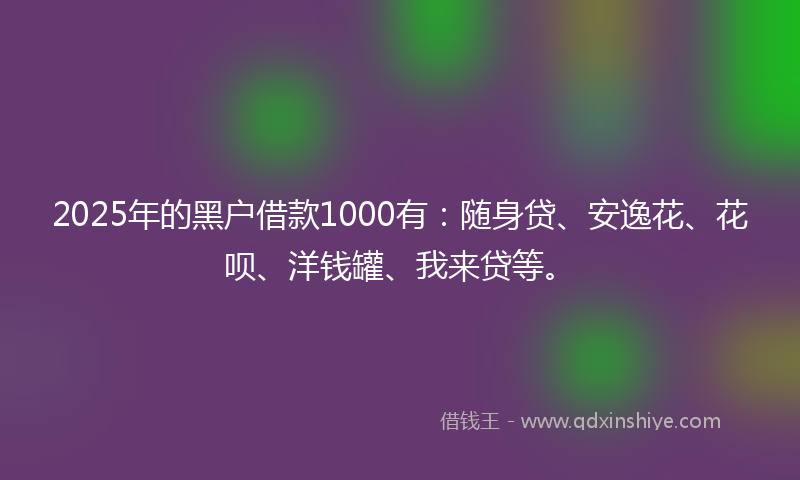 2025年的黑户借款1000有：随身贷、安逸花、花呗、洋钱罐、我来贷等。