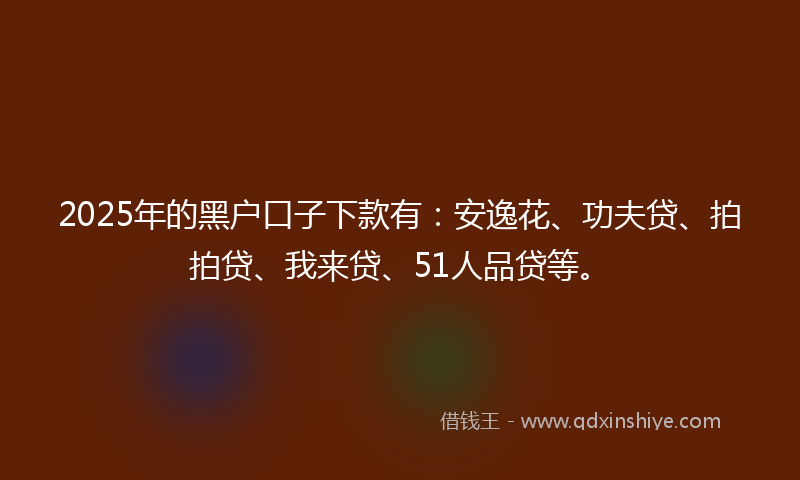 2025年的黑户口子下款有：安逸花、功夫贷、拍拍贷、我来贷、51人品贷等。