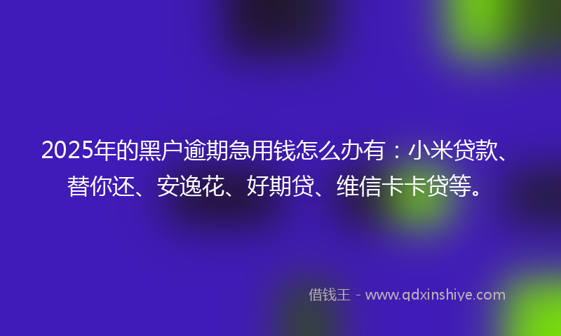 2025年的黑户逾期急用钱怎么办有：小米贷款、替你还、安逸花、好期贷、维信卡卡贷等。