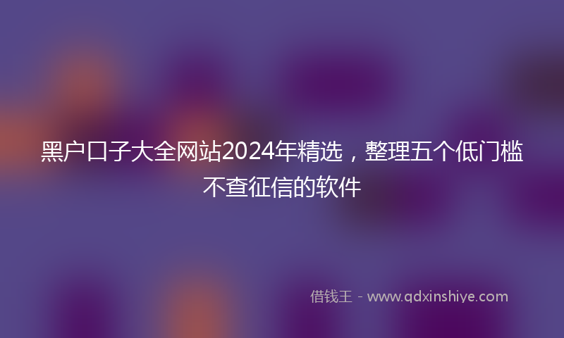 黑户口子大全网站2024年精选，整理五个低门槛不查征信的软件