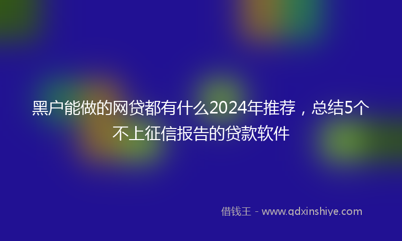 黑户能做的网贷都有什么2024年推荐，总结5个不上征信报告的贷款软件