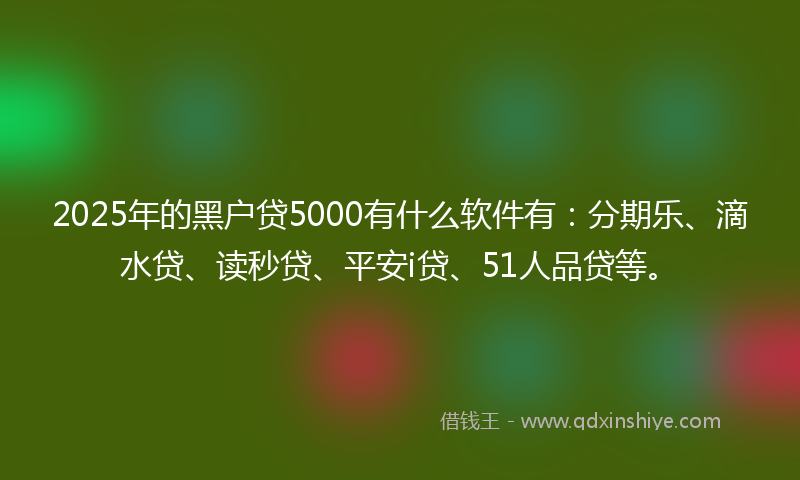 2025年的黑户贷5000有什么软件有：分期乐、滴水贷、读秒贷、平安i贷、51人品贷等。