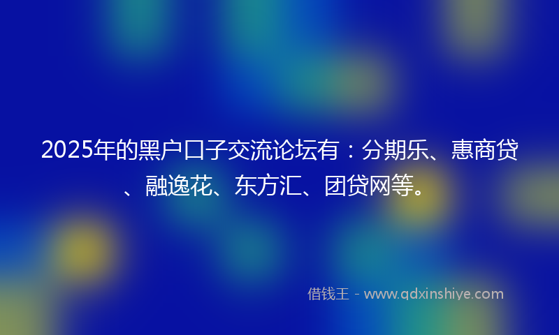 2025年的黑户口子交流论坛有：分期乐、惠商贷、融逸花、东方汇、团贷网等。