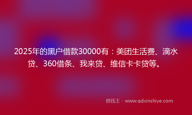 2025年的黑户借款30000有：美团生活费、滴水贷、360借条、我来贷、维信卡卡贷等。