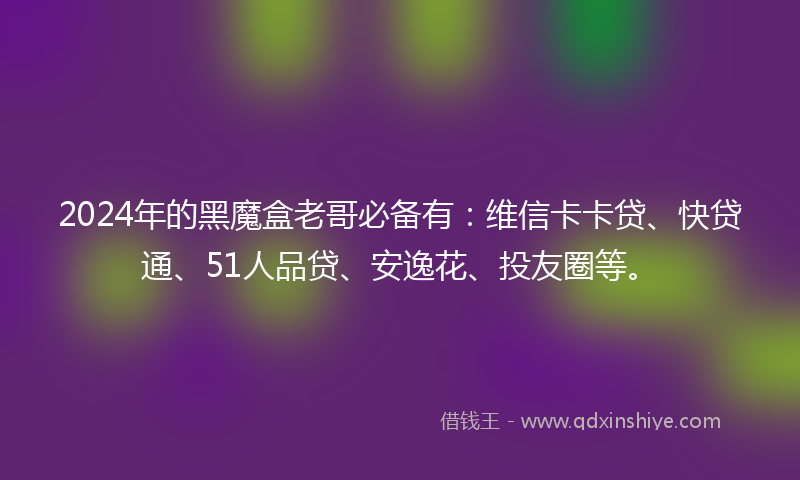 2024年的黑魔盒老哥必备有：维信卡卡贷、快贷通、51人品贷、安逸花、投友圈等。