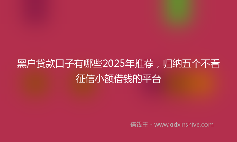 黑户贷款口子有哪些2025年推荐，归纳五个不看征信小额借钱的平台