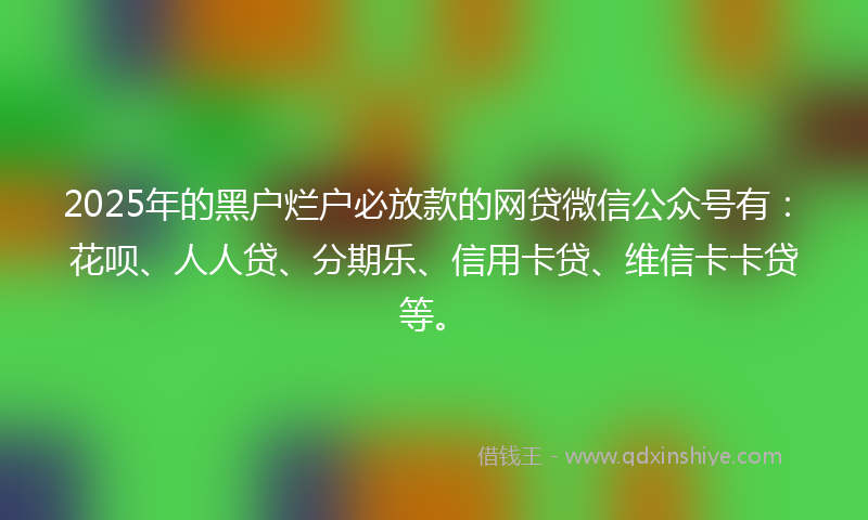 2025年的黑户烂户必放款的网贷微信公众号有：花呗、人人贷、分期乐、信用卡贷、维信卡卡贷等。