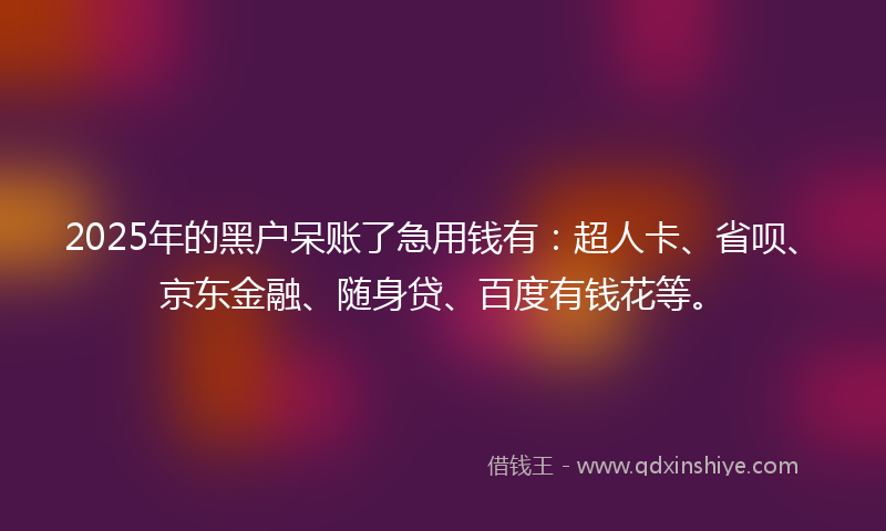 2025年的黑户呆账了急用钱有：超人卡、省呗、京东金融、随身贷、百度有钱花等。