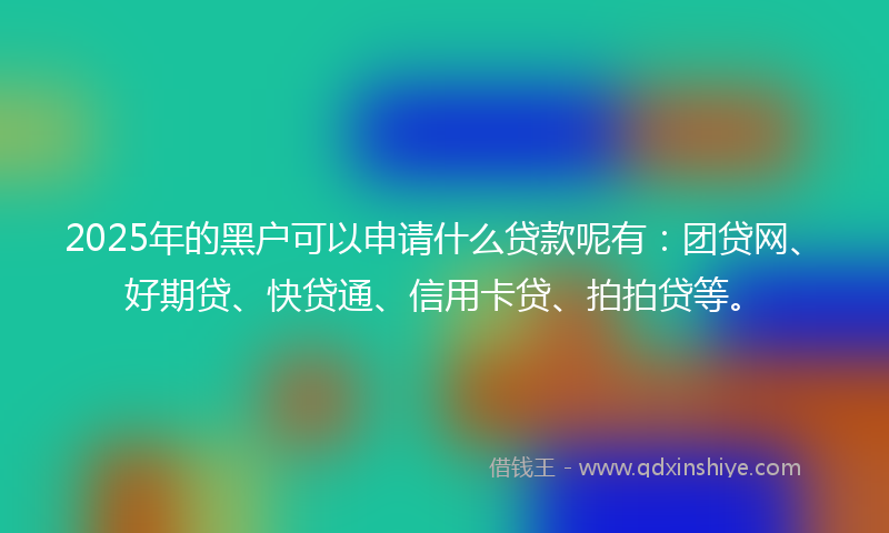 2025年的黑户可以申请什么贷款呢有：团贷网、好期贷、快贷通、信用卡贷、拍拍贷等。