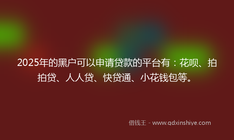 2025年的黑户可以申请贷款的平台有：花呗、拍拍贷、人人贷、快贷通、小花钱包等。