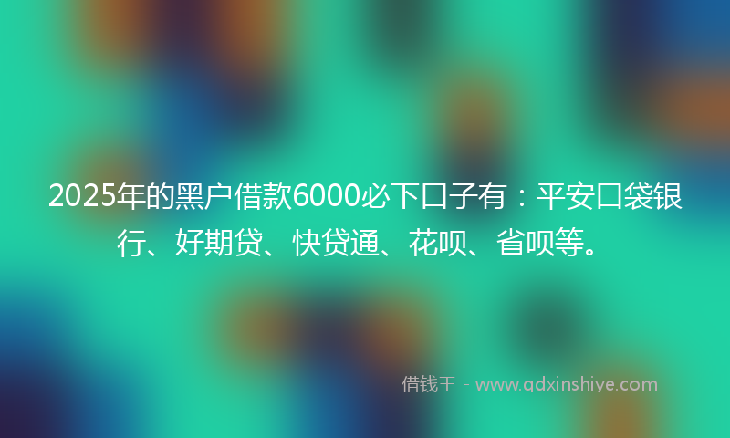 2025年的黑户借款6000必下口子有：平安口袋银行、好期贷、快贷通、花呗、省呗等。