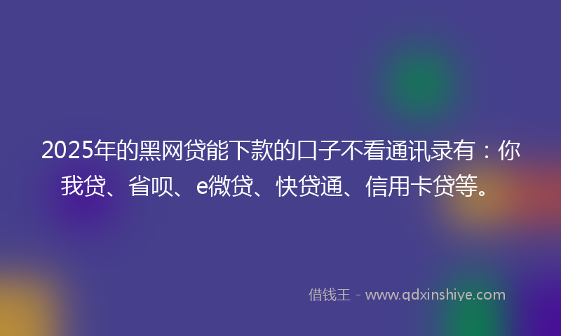 2025年的黑网贷能下款的口子不看通讯录有：你我贷、省呗、e微贷、快贷通、信用卡贷等。