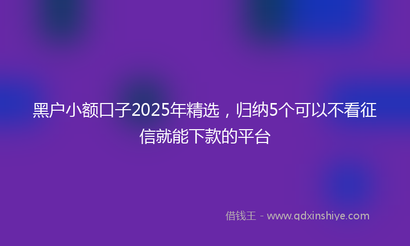 黑户小额口子2025年精选，归纳5个可以不看征信就能下款的平台