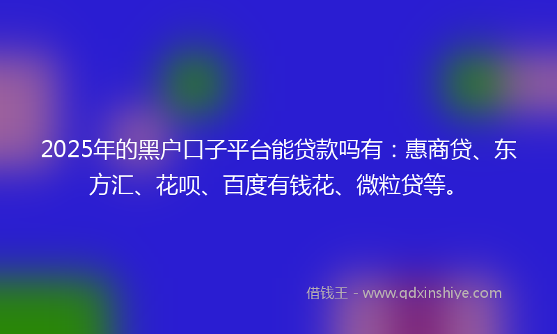 2025年的黑户口子平台能贷款吗有：惠商贷、东方汇、花呗、百度有钱花、微粒贷等。