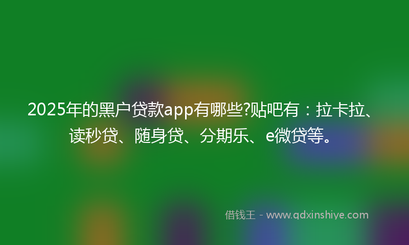 2025年的黑户贷款app有哪些?贴吧有：拉卡拉、读秒贷、随身贷、分期乐、e微贷等。