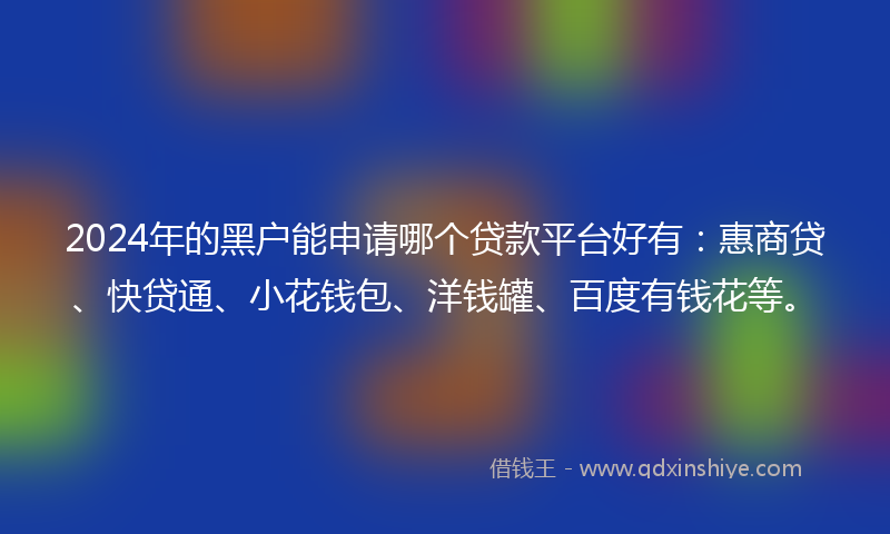 2024年的黑户能申请哪个贷款平台好有：惠商贷、快贷通、小花钱包、洋钱罐、百度有钱花等。