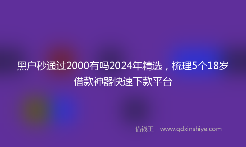 黑户秒通过2000有吗2024年精选，梳理5个18岁借款神器快速下款平台