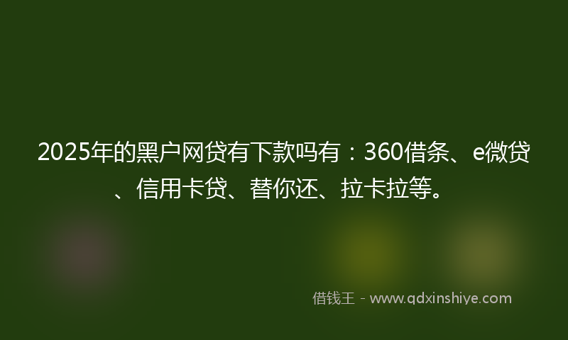 2025年的黑户网贷有下款吗有：360借条、e微贷、信用卡贷、替你还、拉卡拉等。