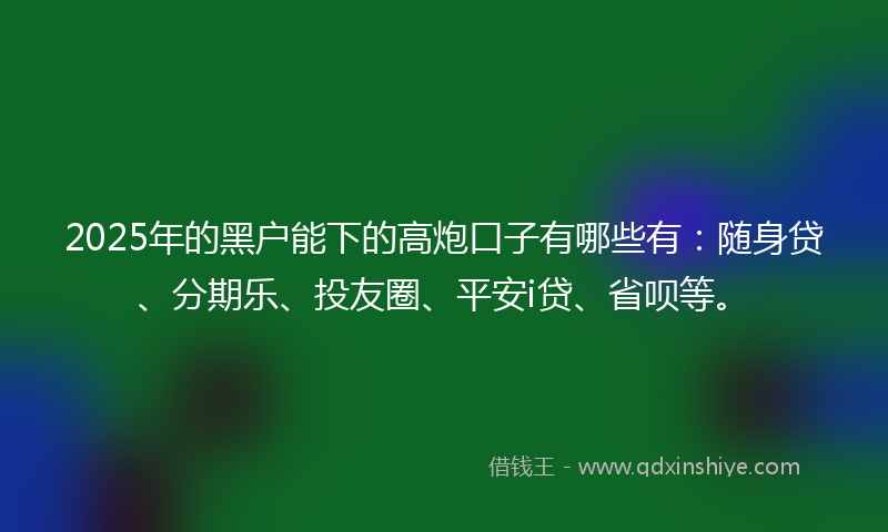 2025年的黑户能下的高炮口子有哪些有：随身贷、分期乐、投友圈、平安i贷、省呗等。