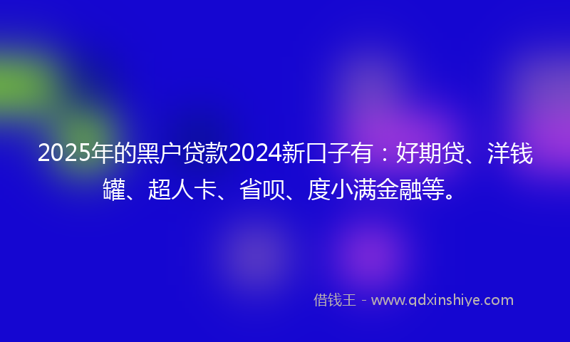 2025年的黑户贷款2024新口子有：好期贷、洋钱罐、超人卡、省呗、度小满金融等。