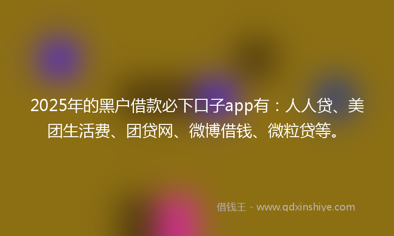 2025年的黑户借款必下口子app有：人人贷、美团生活费、团贷网、微博借钱、微粒贷等。