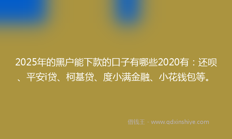 2025年的黑户能下款的口子有哪些2020有：还呗、平安i贷、柯基贷、度小满金融、小花钱包等。