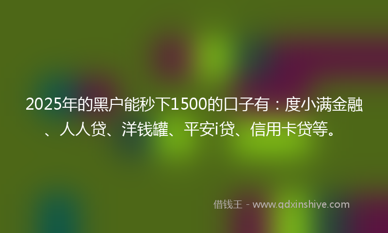 2025年的黑户能秒下1500的口子有：度小满金融、人人贷、洋钱罐、平安i贷、信用卡贷等。