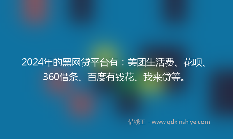 2024年的黑网贷平台有：美团生活费、花呗、360借条、百度有钱花、我来贷等。