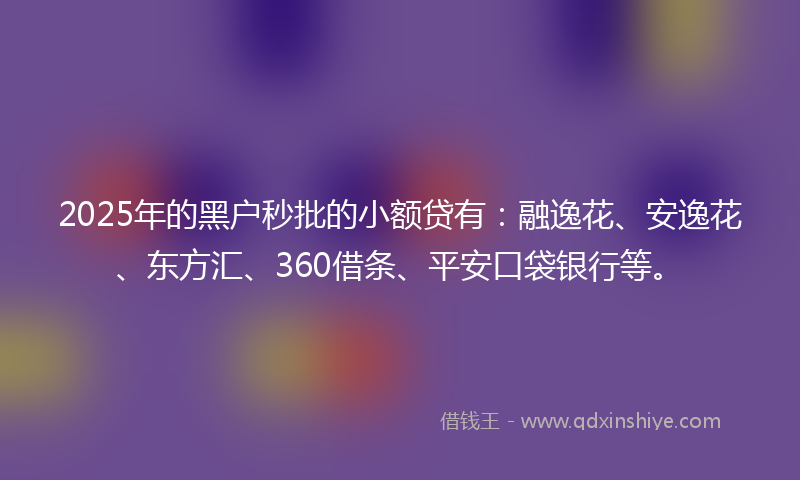 2025年的黑户秒批的小额贷有：融逸花、安逸花、东方汇、360借条、平安口袋银行等。