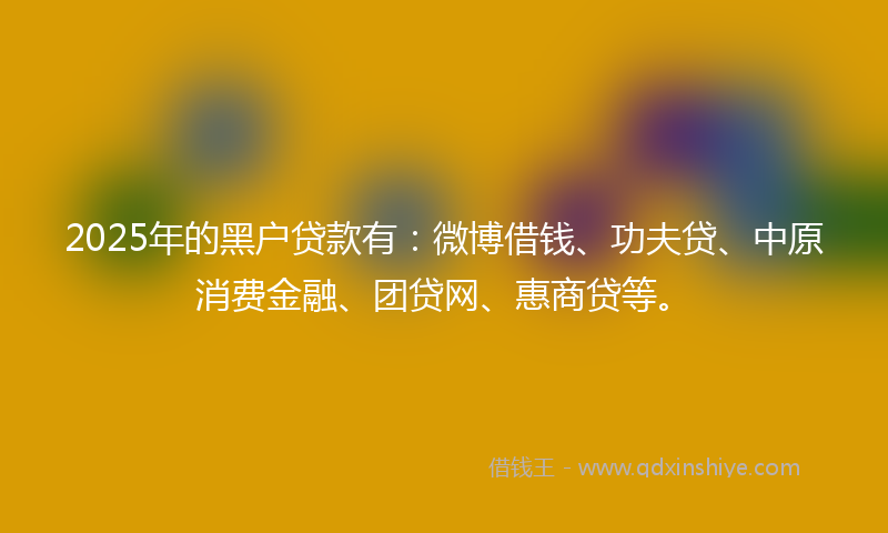 2025年的黑户贷款有：微博借钱、功夫贷、中原消费金融、团贷网、惠商贷等。