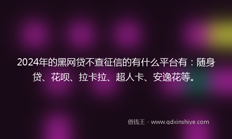 2024年的黑网贷不查征信的有什么平台有：随身贷、花呗、拉卡拉、超人卡、安逸花等。