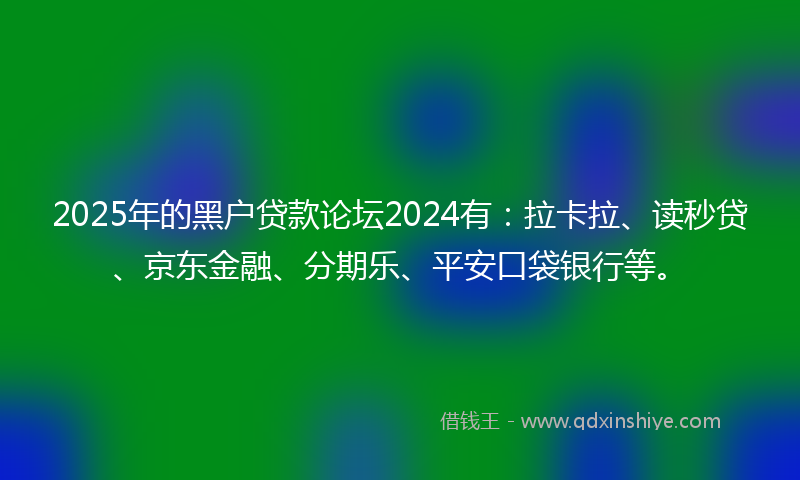 2025年的黑户贷款论坛2024有：拉卡拉、读秒贷、京东金融、分期乐、平安口袋银行等。