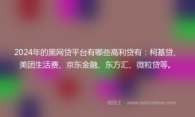 2024年的黑网贷平台有哪些高利贷有：柯基贷、美团生活费、京东金融、东方汇、微粒贷等。