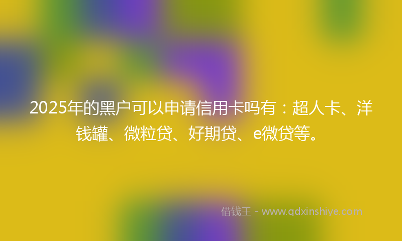 2025年的黑户可以申请信用卡吗有：超人卡、洋钱罐、微粒贷、好期贷、e微贷等。