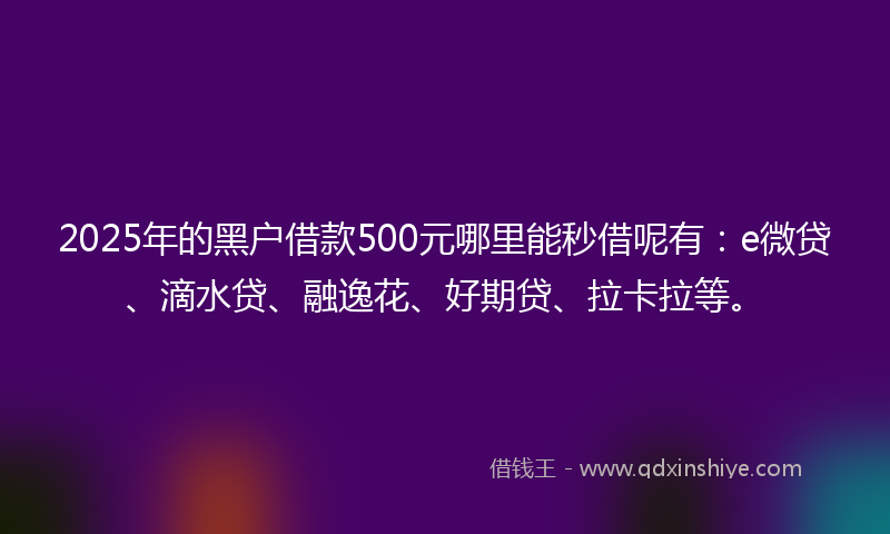 2025年的黑户借款500元哪里能秒借呢有：e微贷、滴水贷、融逸花、好期贷、拉卡拉等。