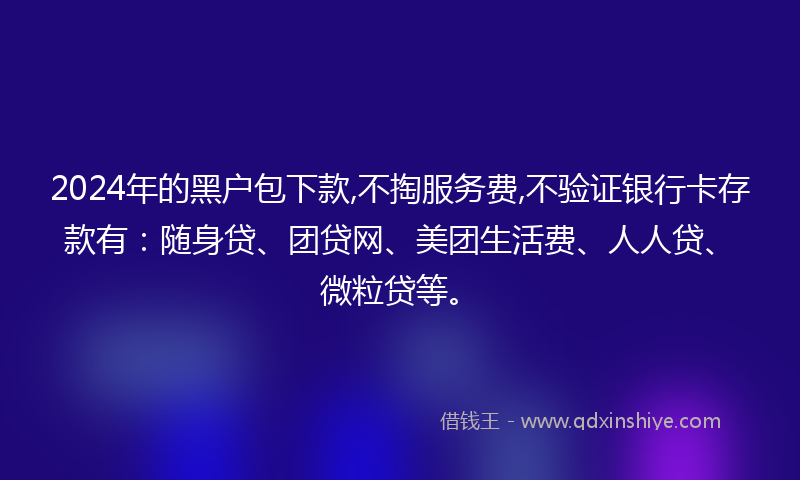 2024年的黑户包下款,不掏服务费,不验证银行卡存款有：随身贷、团贷网、美团生活费、人人贷、微粒贷等。