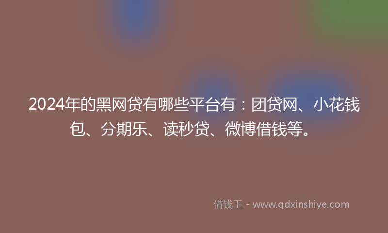 2024年的黑网贷有哪些平台有：团贷网、小花钱包、分期乐、读秒贷、微博借钱等。