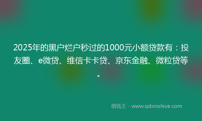 2025年的黑户烂户秒过的1000元小额贷款有：投友圈、e微贷、维信卡卡贷、京东金融、微粒贷等。